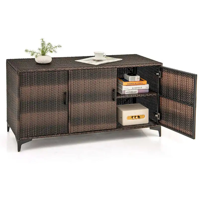 Meuble de rangement en osier pour patio à 3 portes de 318 litres avec - Voir détails
