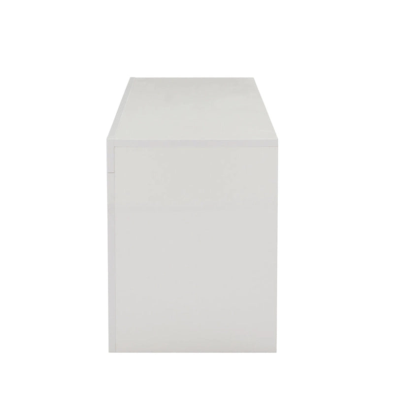 Meuble TV blanc de 130 cm avec lumières LED et étagère en verre trempé pour téléviseurs jusqu'à 55 pouces