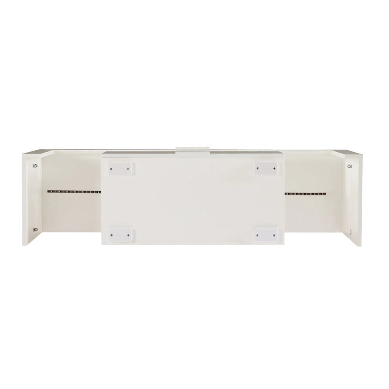 Meuble TV blanc de 130 cm avec lumières LED et étagère en verre trempé pour téléviseurs jusqu'à 55 pouces