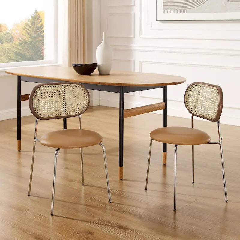 Chaise de salle à manger en similicuir et cannage (lot de 2)