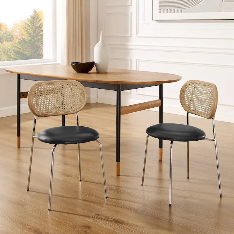 Chaise de salle à manger en similicuir et cannage (lot de 2)