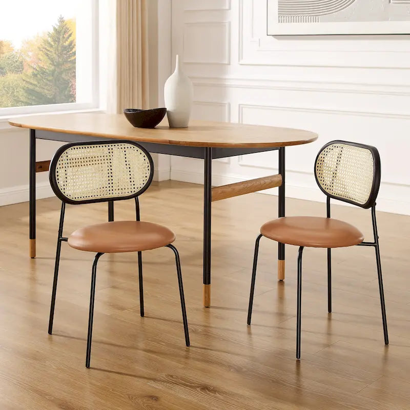 Chaise de salle à manger en similicuir et cannage (lot de 2)