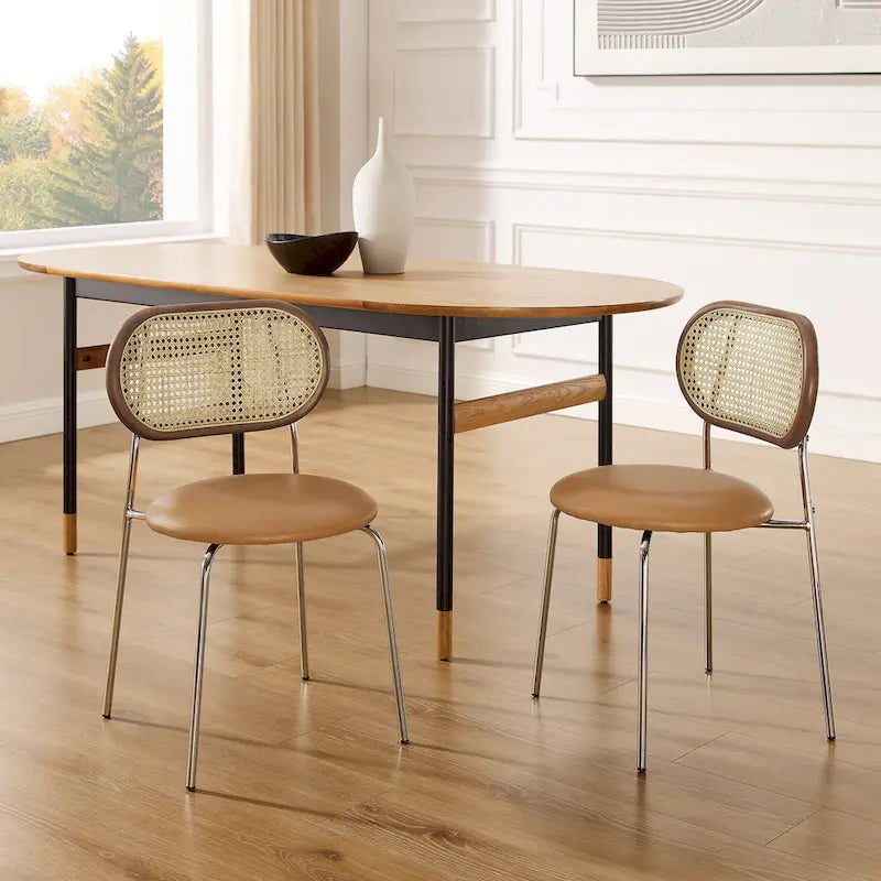 Chaise de salle à manger en similicuir et cannage (lot de 2)