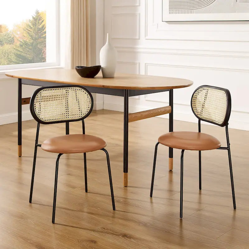 Chaise de salle à manger en similicuir et cannage (lot de 2)