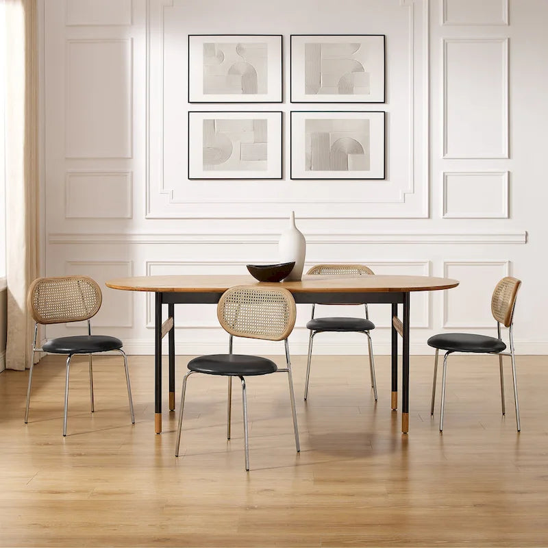 Chaise de salle à manger en similicuir et cannage (lot de 2)