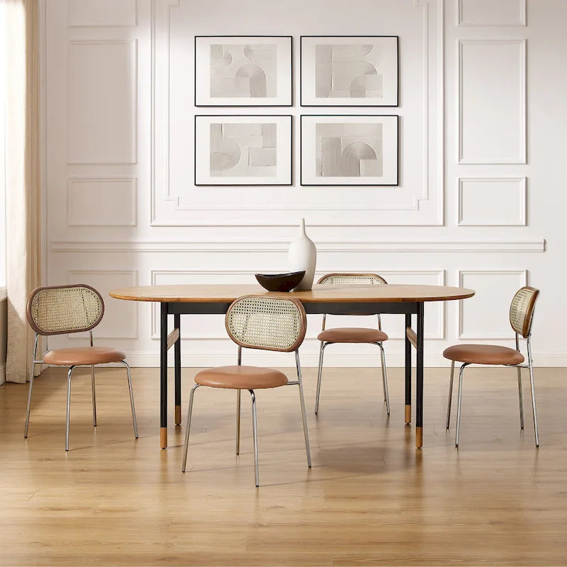Chaise de salle à manger en similicuir et cannage (lot de 2)