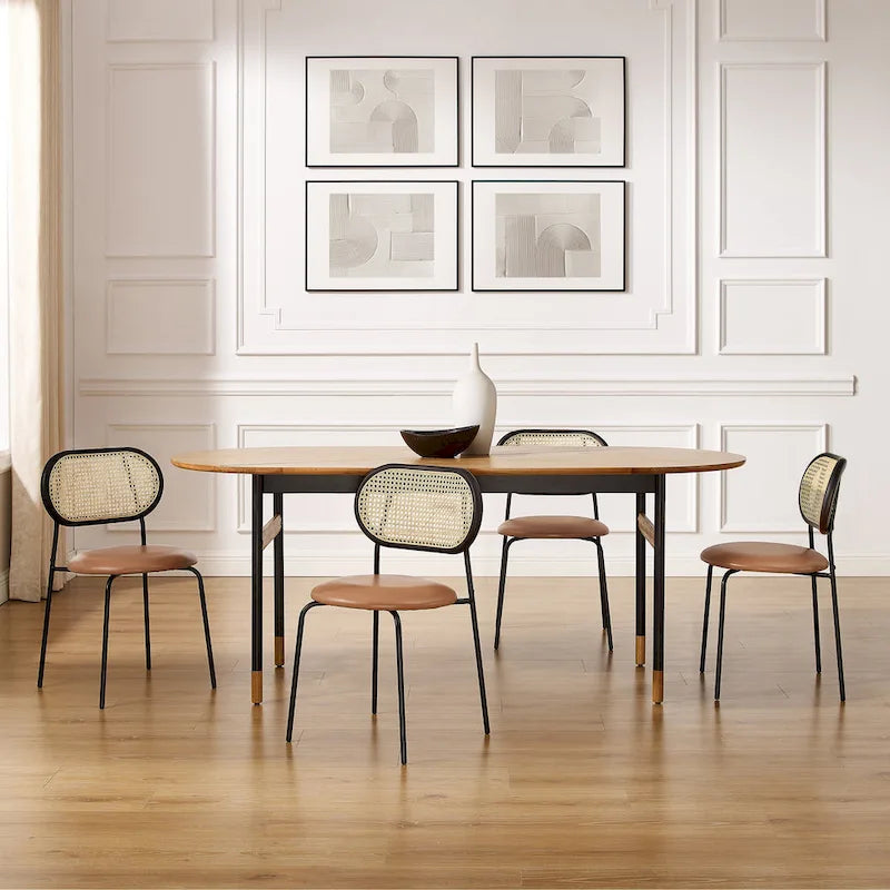 Chaise de salle à manger en similicuir et cannage (lot de 2)