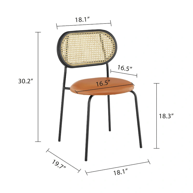 Chaise de salle à manger en similicuir et cannage (lot de 2)