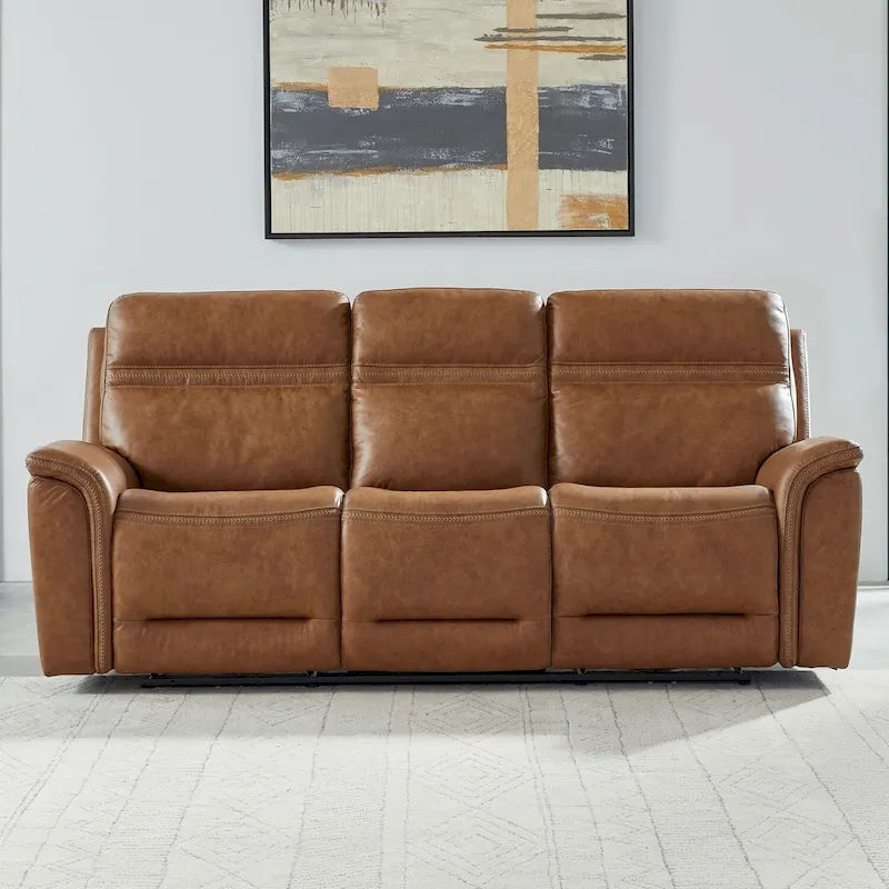 Canapé inclinable électrique double en cuir - Camel