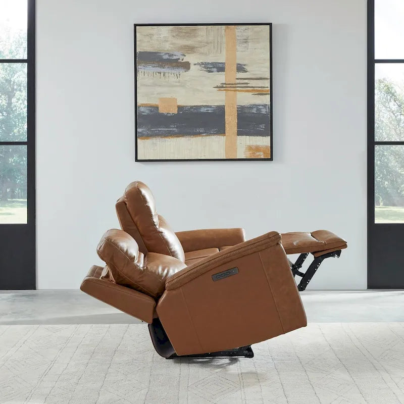 Canapé inclinable électrique double en cuir - Camel