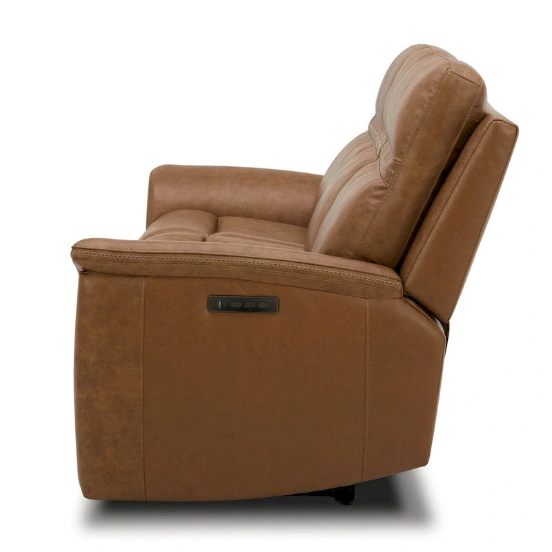 Canapé inclinable électrique double en cuir - Camel
