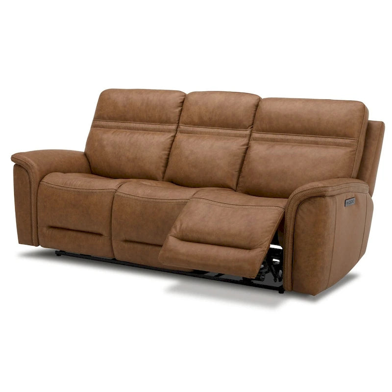 Canapé inclinable électrique double en cuir - Camel