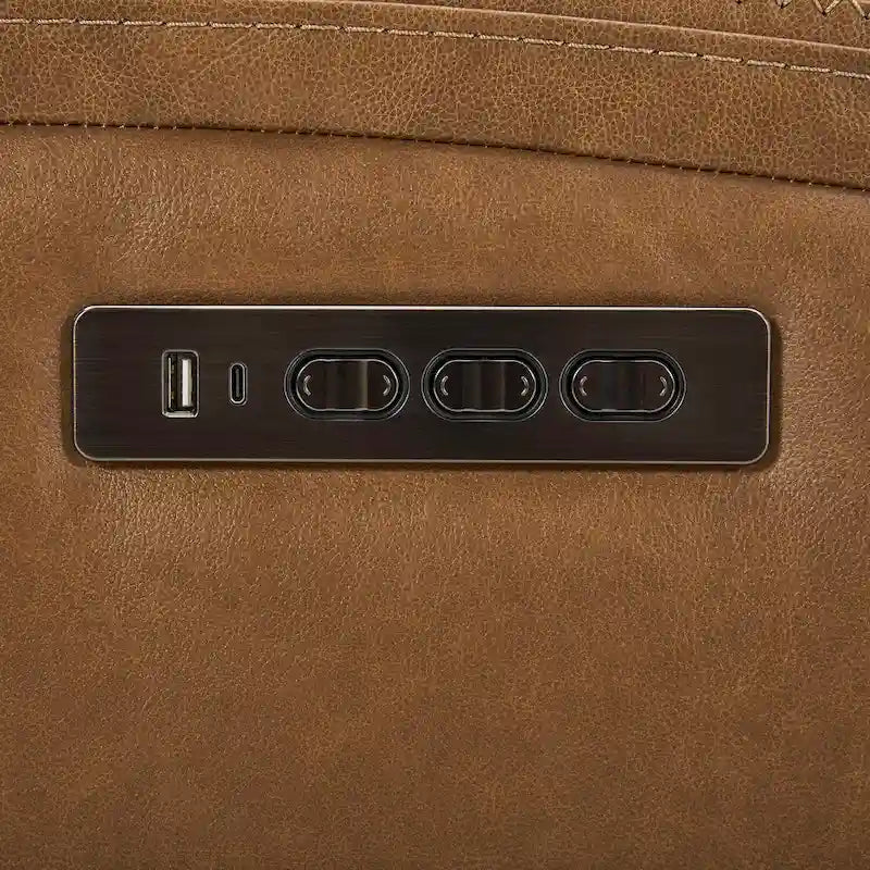 Canapé inclinable électrique double en cuir - Camel
