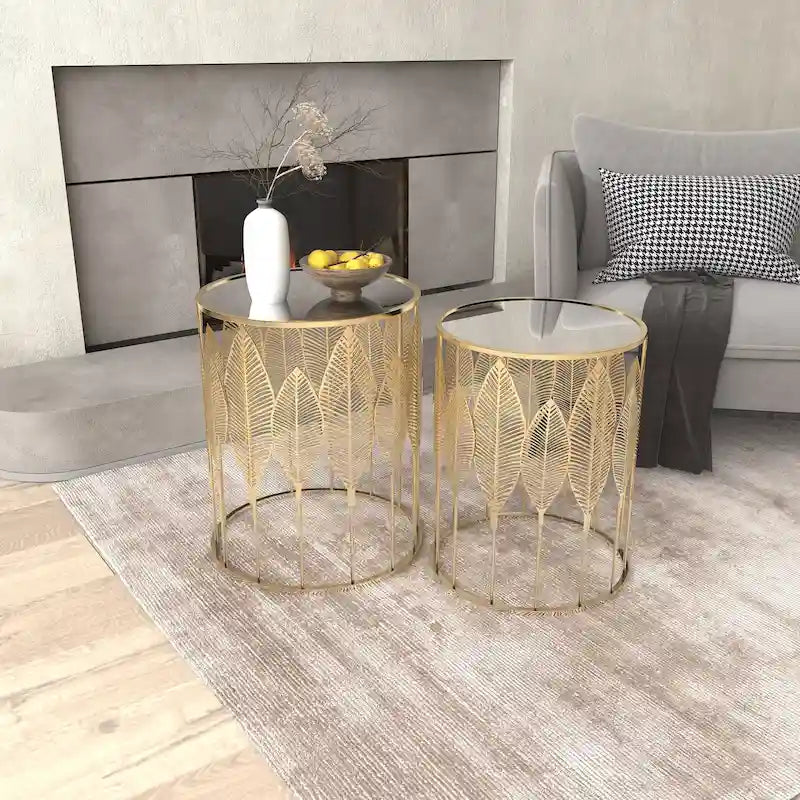 Tables d'appoint feuilles d'or - Tables de chevet/basses (Lot de 2)