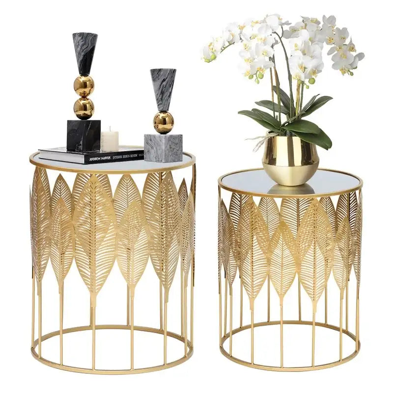 Tables d'appoint feuilles d'or - Tables de chevet/basses (Lot de 2)