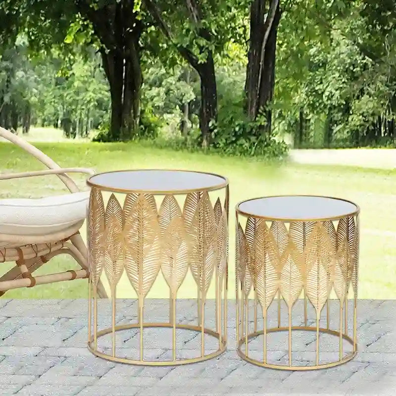 Tables d'appoint feuilles d'or - Tables de chevet/basses (Lot de 2)