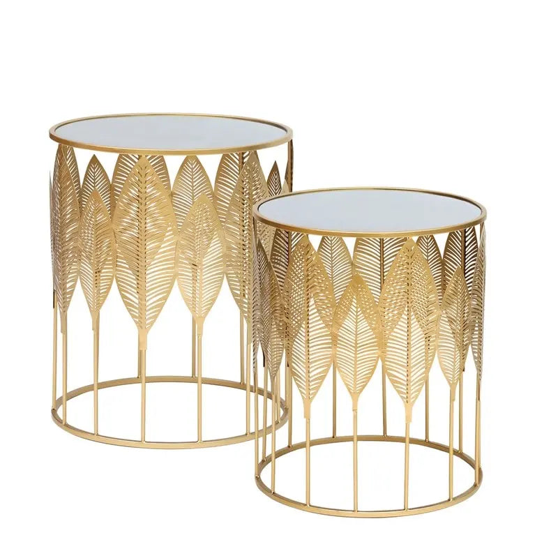Tables d'appoint feuilles d'or - Tables de chevet/basses (Lot de 2)