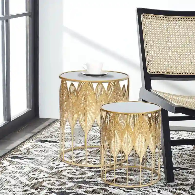 Tables d'appoint feuilles d'or - Tables de chevet/basses (Lot de 2)