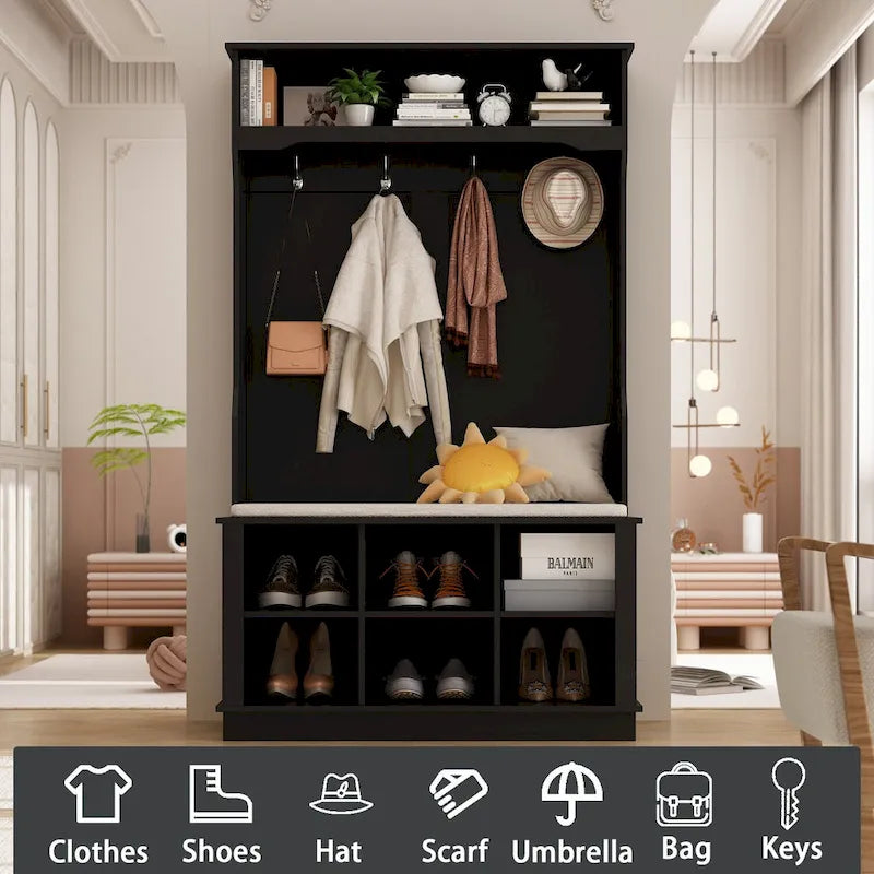 Meuble d'entrée avec banc et patères, meuble à chaussures d'entrée, porte-manteau avec rangement à chaussures