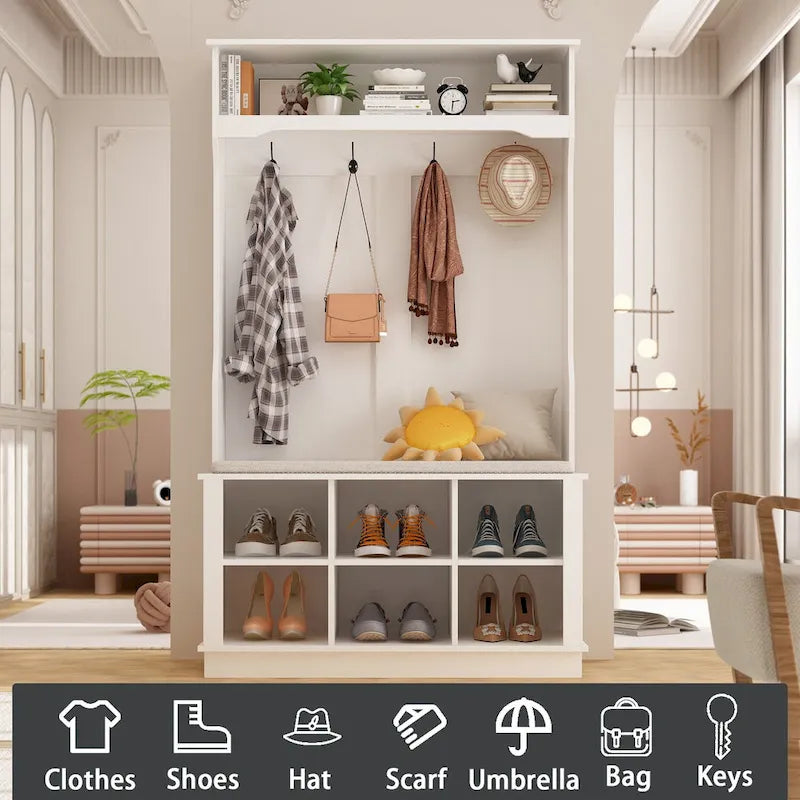 Meuble d'entrée avec banc et patères, meuble à chaussures d'entrée, porte-manteau avec rangement à chaussures