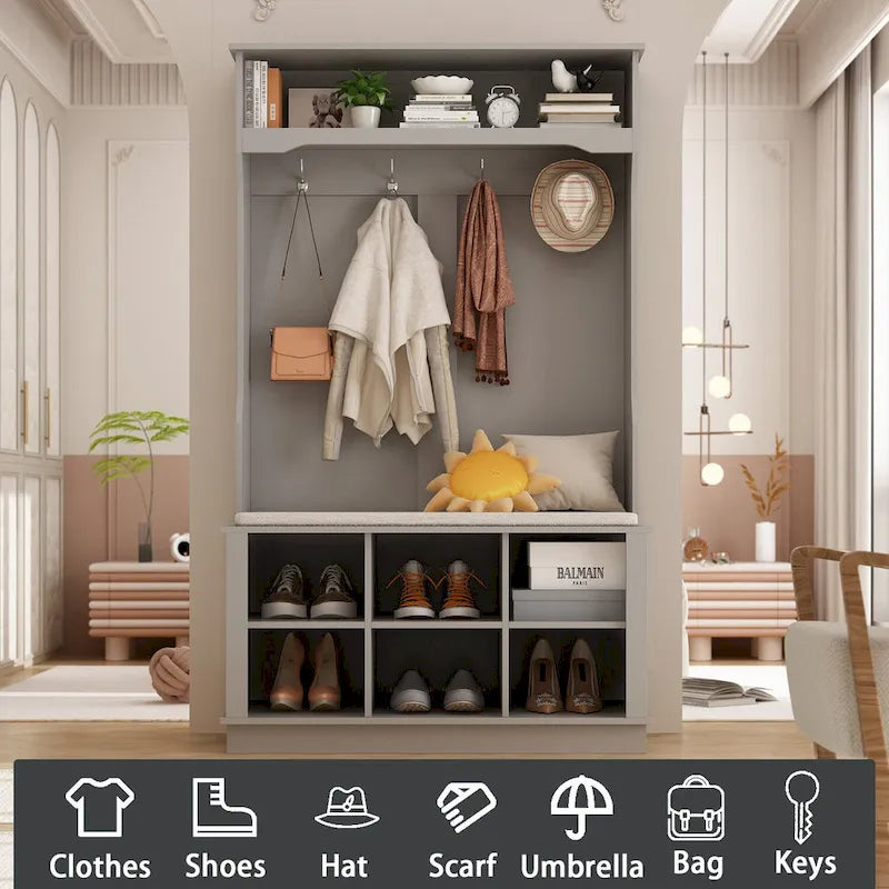 Meuble d'entrée avec banc et patères, meuble à chaussures d'entrée, porte-manteau avec rangement à chaussures