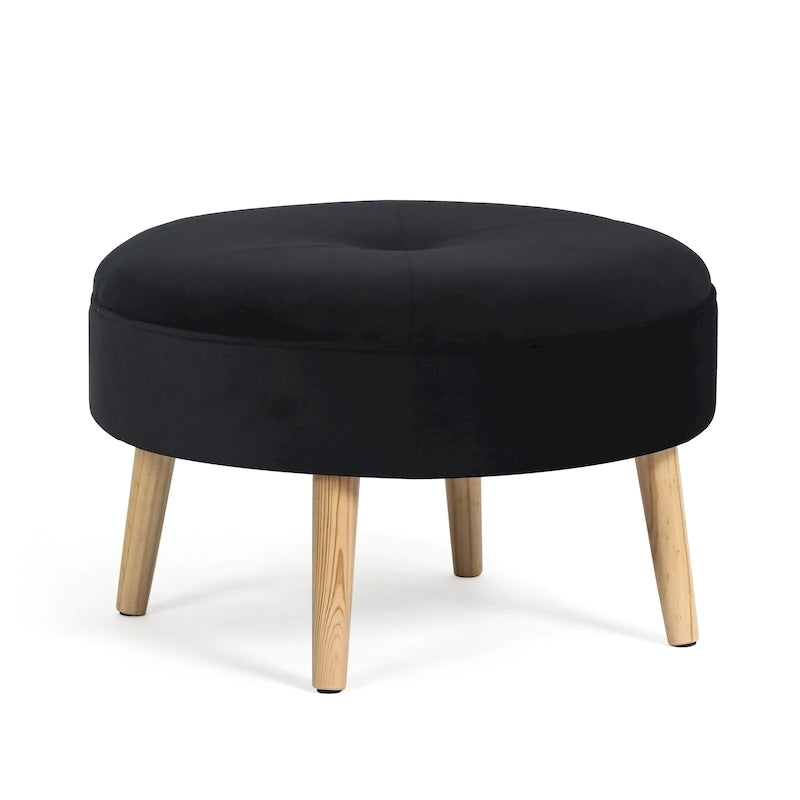 Pouf rond en tissu capitonné
