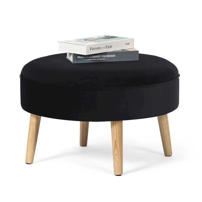 Pouf rond en tissu capitonné
