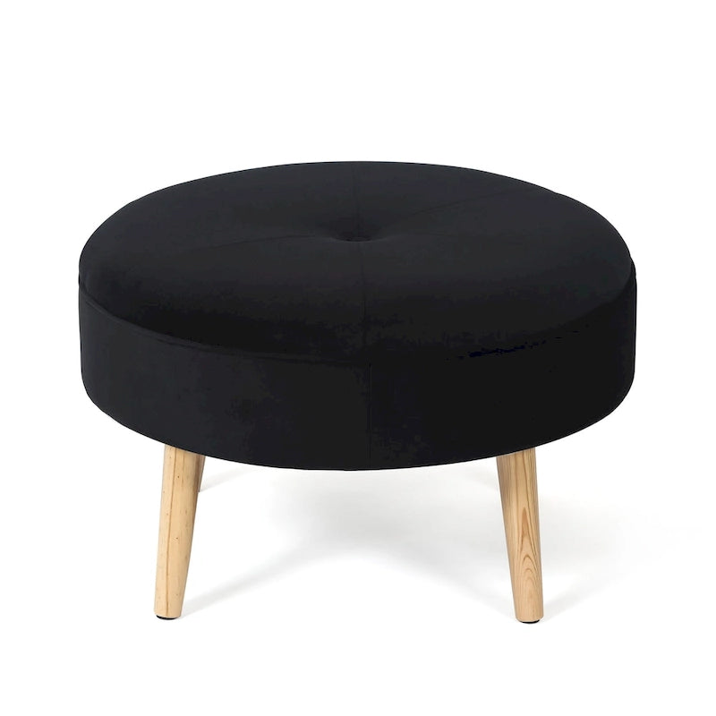 Pouf rond en tissu capitonné