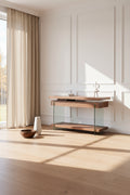 Bureau en verre rotatif et placage de noyer