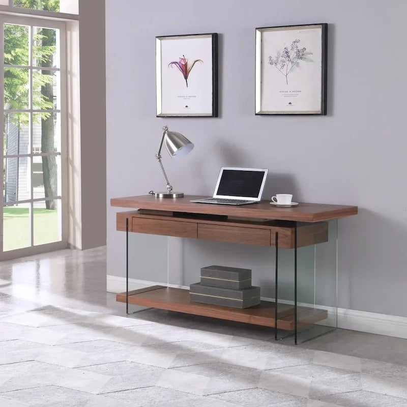 Bureau en verre rotatif et placage de noyer