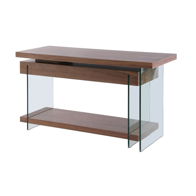 Bureau en verre rotatif et placage de noyer