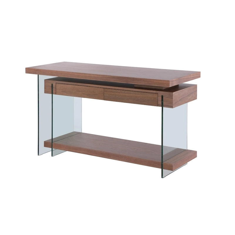 Bureau en verre rotatif et placage de noyer