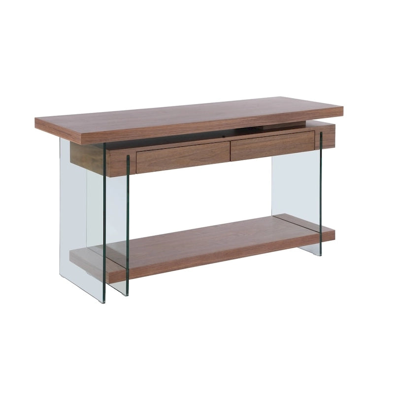 Bureau en verre rotatif et placage de noyer