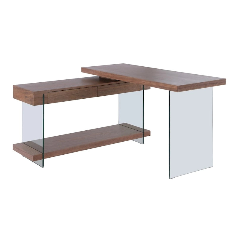 Bureau en verre rotatif et placage de noyer