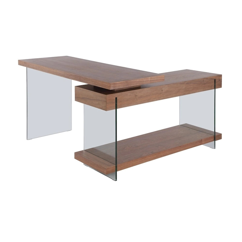 Bureau en verre rotatif et placage de noyer