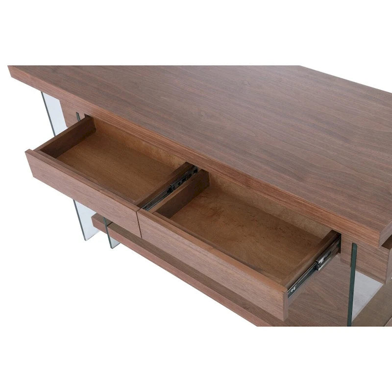 Bureau en verre rotatif et placage de noyer