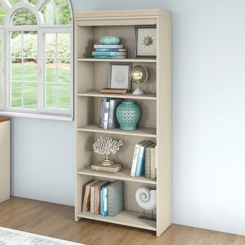 Bibliothèque à 5 étagères blanc antique - Antique - 29,57L x 12,09l x 68,94H
