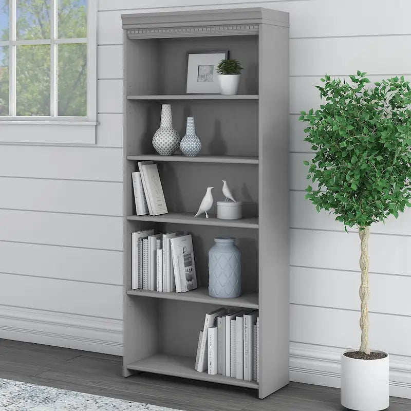 Bibliothèque à 5 étagères blanc antique - Antique - 29,57L x 12,09l x 68,94H