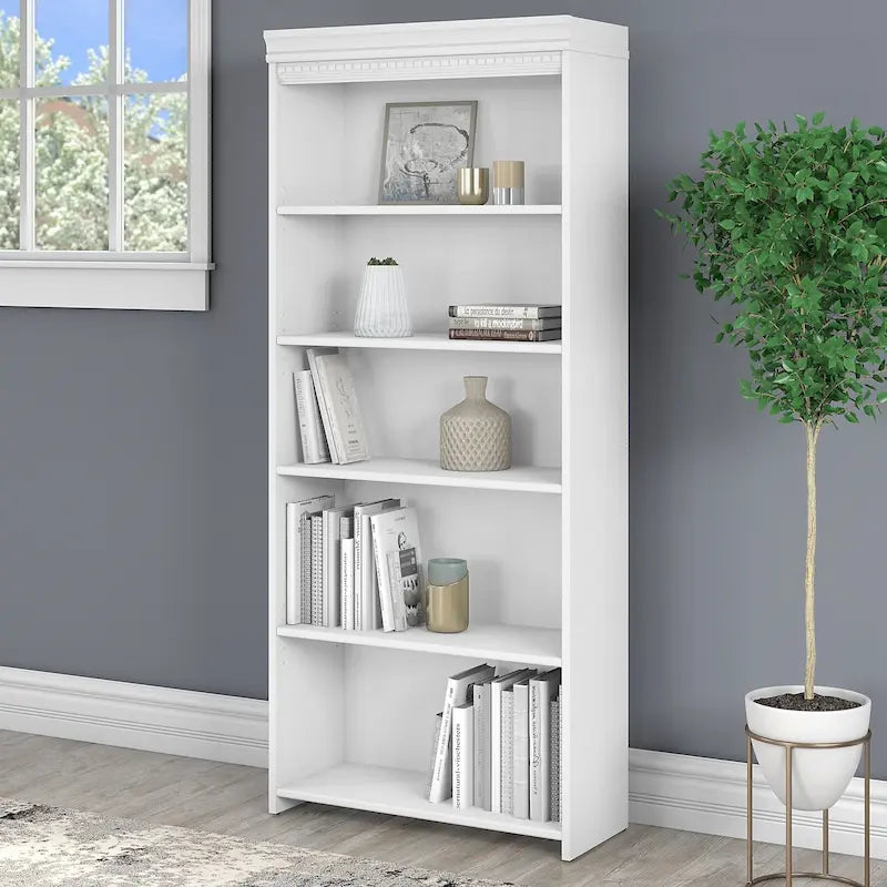 Bibliothèque à 5 étagères blanc antique - Antique - 29,57L x 12,09l x 68,94H