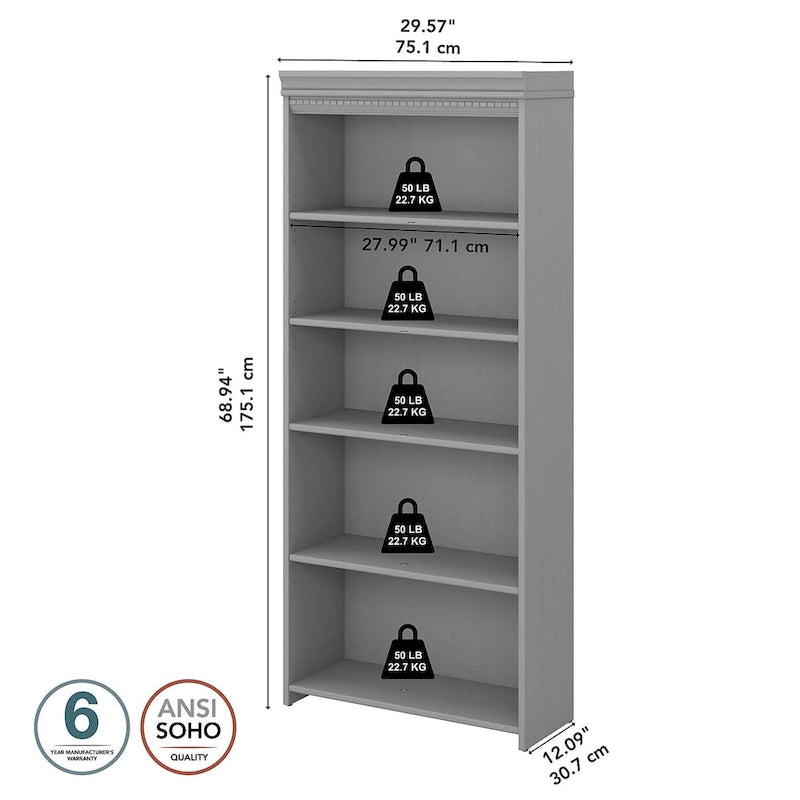 Bibliothèque à 5 étagères blanc antique - Antique - 29,57L x 12,09l x 68,94H