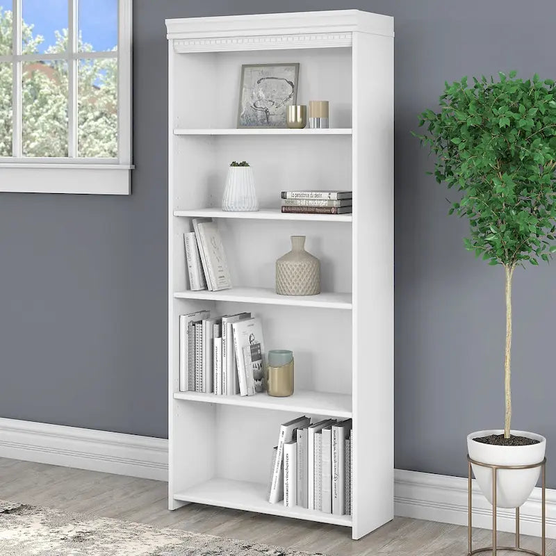 Bibliothèque à 5 étagères blanc antique - Antique - 29,57L x 12,09l x 68,94H