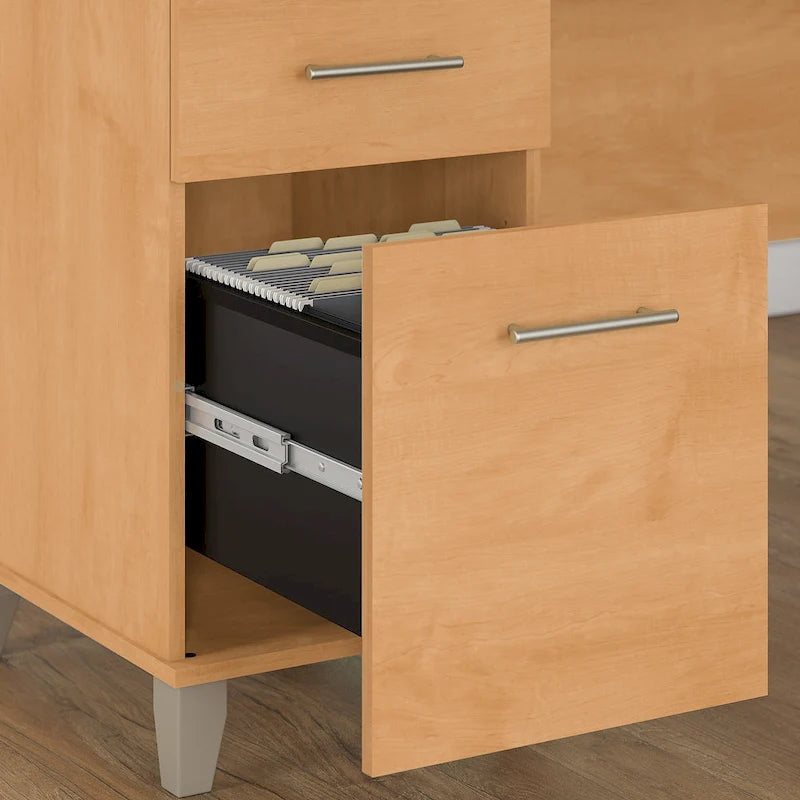 Bureau de 72" de large avec huche et bibliothèque à 5 étagères, gris frêne