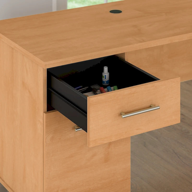 Bureau de 72" de large avec huche et bibliothèque à 5 étagères, gris frêne