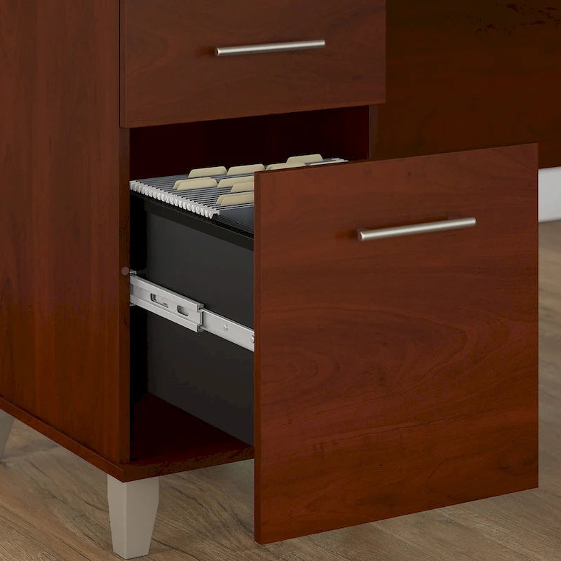Bureau de 72" de large avec huche et bibliothèque à 5 étagères, gris frêne