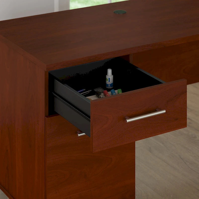 Bureau de 72" de large avec huche et bibliothèque à 5 étagères, gris frêne