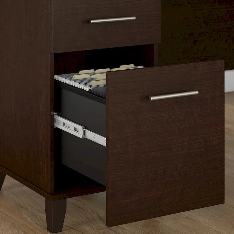 Bureau de 72" de large avec huche et bibliothèque à 5 étagères, gris frêne