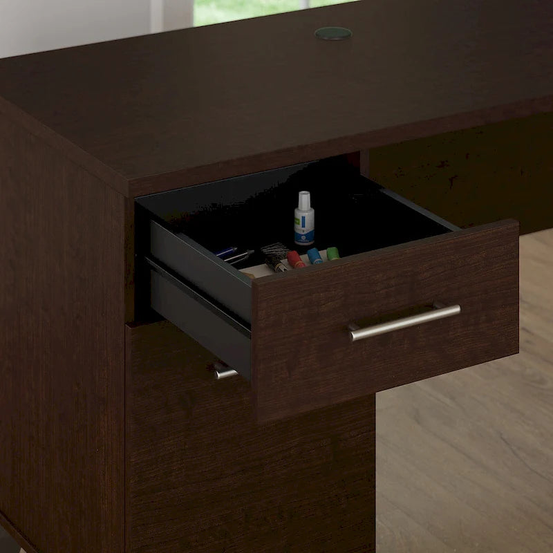 Bureau de 72" de large avec huche et bibliothèque à 5 étagères, gris frêne