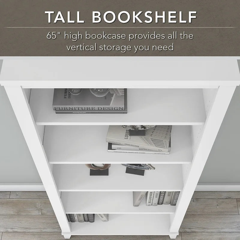 Bureau de 72" de large avec huche et bibliothèque à 5 étagères, gris frêne