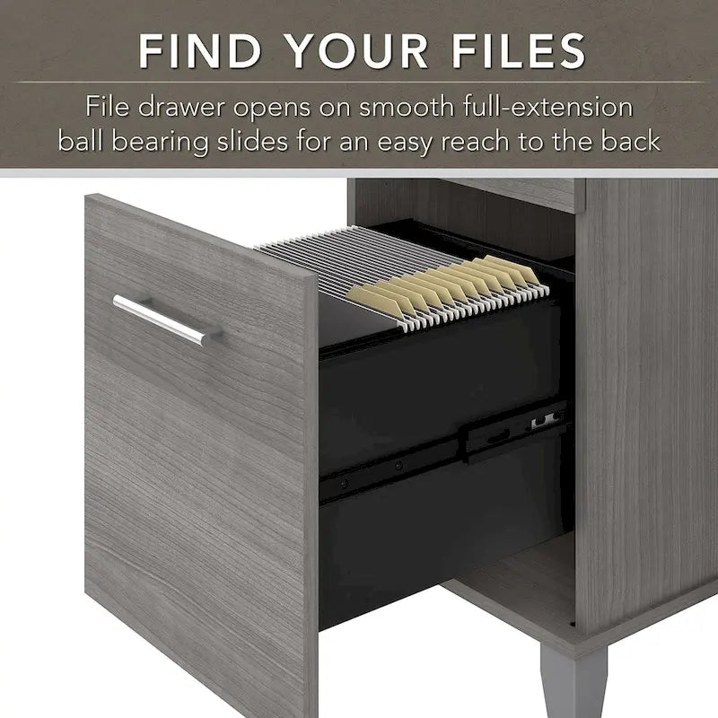 Bureau de 72" de large avec huche et bibliothèque à 5 étagères, gris frêne