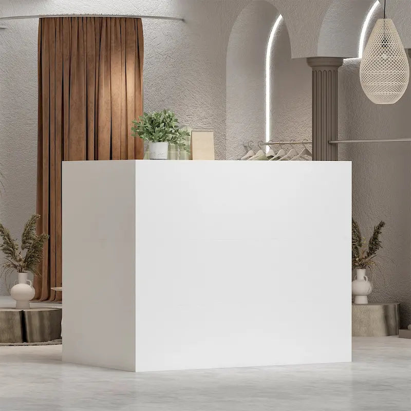 Comptoir de réception en L, table avant blanche par